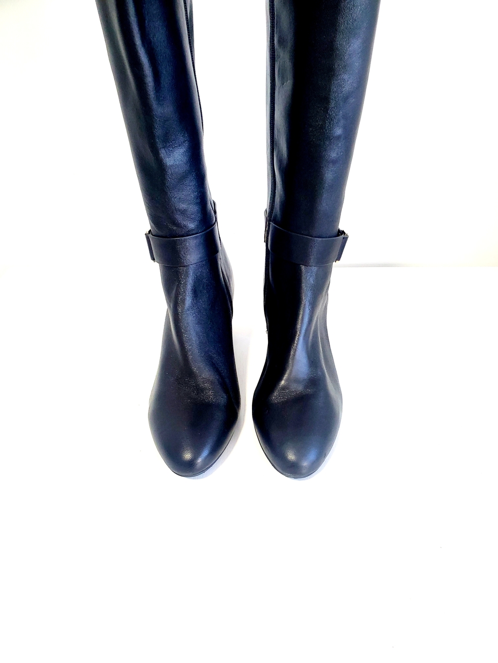 kate spade Black Knee-High Leather Boots with Gold Buckle Size 10M - Picture 4 of 9